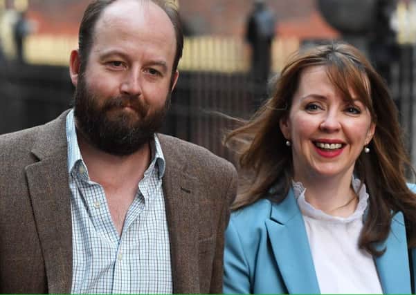 Theresa May's advisers Nick Timothy and Fiona Hill are pictured outside Conservative Party Headquaters. Picture; Getty