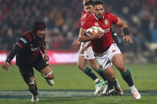Ben Te'o of the Lions breaks with the ball during the match against the Crusaders. Picture: David Rogers/Getty Images
