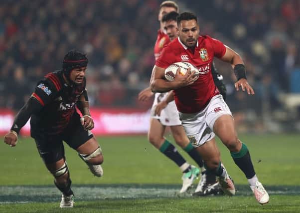 Ben Te'o of the Lions breaks with the ball during the match against the Crusaders. Picture: David Rogers/Getty Images
