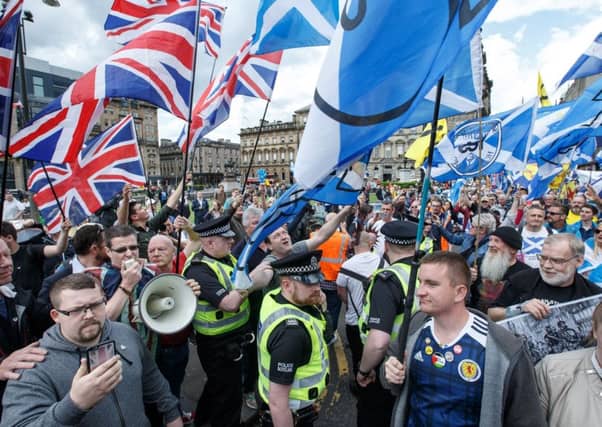 The pre-election independence march in George Square. Picture: Robert Perry/PA