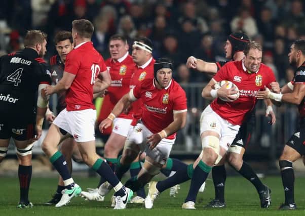Alun Wyn Jones of the Lions charges upfield during the defeat of the Crusaders. Picture: David Rogers/Getty Images