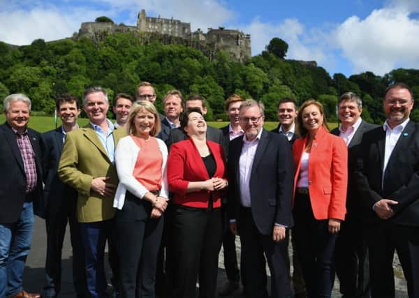 Broad smiles in the sunshine as Ruth Davidson presents her Westminster team in front of Stirling Castle. Picture: Jeff J Mitchell/Getty