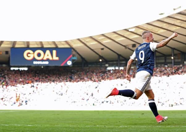 Leigh Griffiths celebrates scoring  Scotland's second in the 2-2 draw against England.