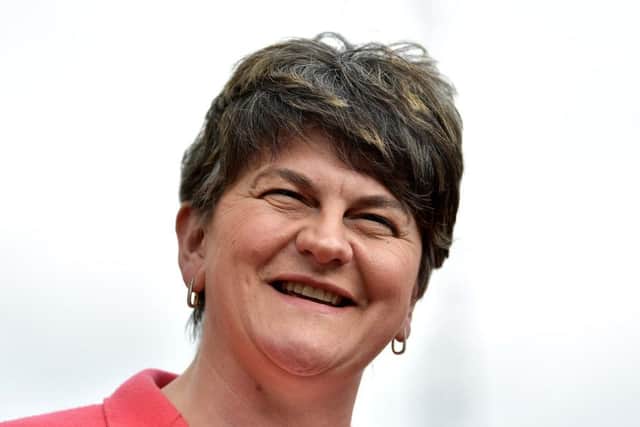 DUP leader Arlene Foster holds a press conference at Stormont Castle as the Stormont assembly power sharing negotiations reconvene following the general election. Picture: Charles McQuillan/Getty Images