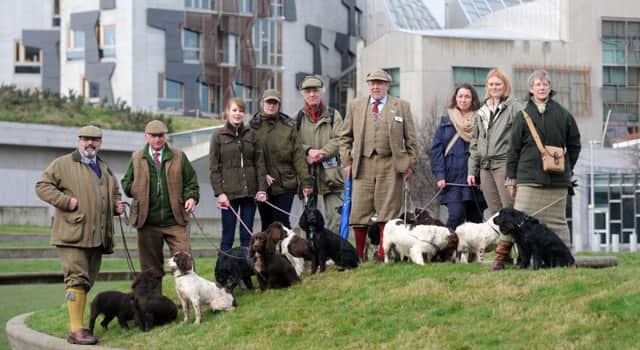 The Scottish Gamekeepers Association, pictured protesting outside of the Scottish Parliament in 2014, has long called for the SNP administration to reverse a ban on the docking of working dogs' tails. 
Picture: Neil Hanna