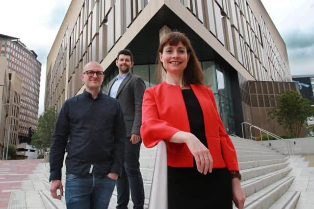 Scottish Edge CEO Evelyn McDonald, Uuni's Kristian Tapaninaho, left, and Trtl's Michael Corrigan. Picture: Stewart Attwood
