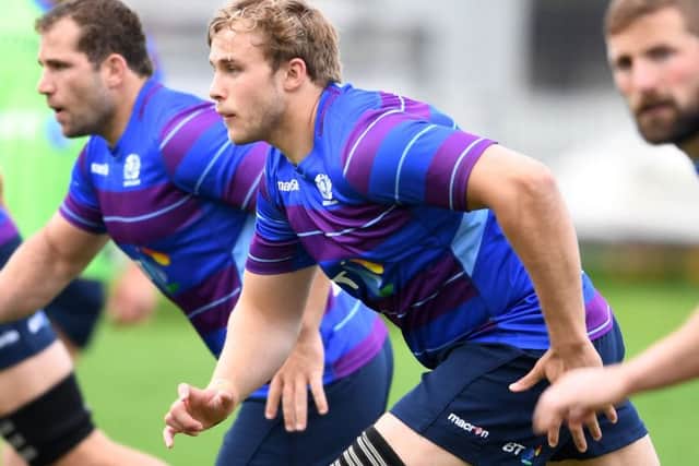 Jonny Gray, in training yesterday, is encouraged by the grassroots system in Scottish rugby. Picture: David Gibson/Fotosport.