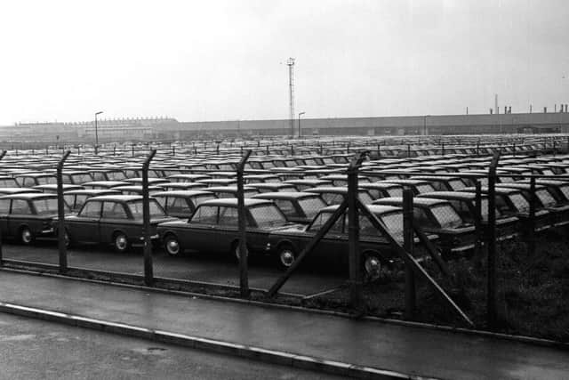 The new Hillman Imp outside the Rootes Factory at Linwood in Paisley - the car was launched in May 1963. Picture: TSPL