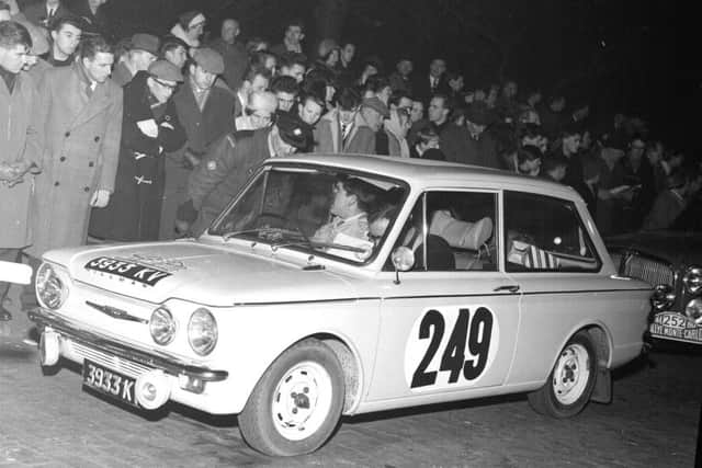 Monte Carlo Rally Drivers Start from Glasgow - Ernest Hunt in Hillman Imp in 1964. Picture: TSPL