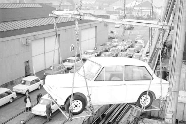 A batch of 65 Hillman Imps - The first big consignment for overseas market on the quayside at Leith. Picture: TSPL