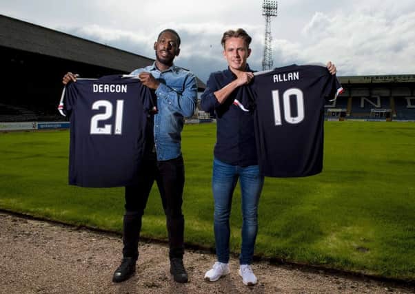 Dundee's new signing Roarie Deacon and Scott Allan. Picture: Paul Devlin/SNS