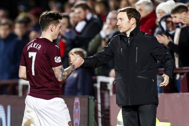 Hearts' Jamie Walker with manager Ian Cathro. Picture: SNS