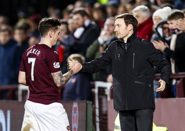 Hearts' Jamie Walker with manager Ian Cathro. Picture: SNS