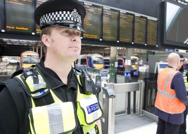 British Transport Police at Edinburgh Waverley Station.