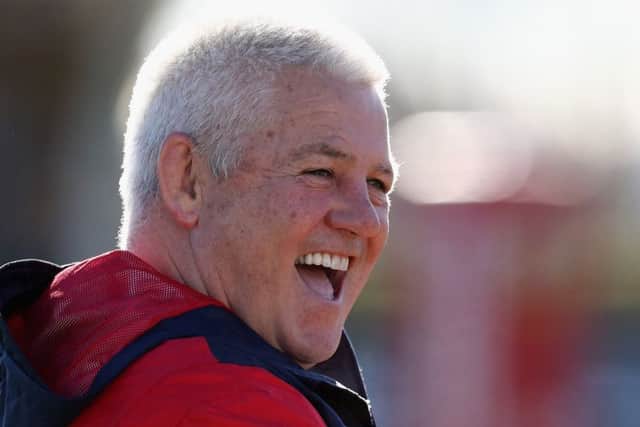 Warren Gatland is all smiles during Lions training on Thursday. Picture: Getty