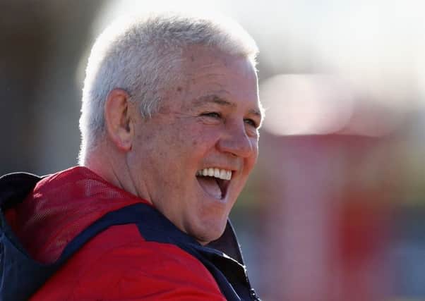 Warren Gatland is all smiles during Lions training on Thursday. Picture: Getty