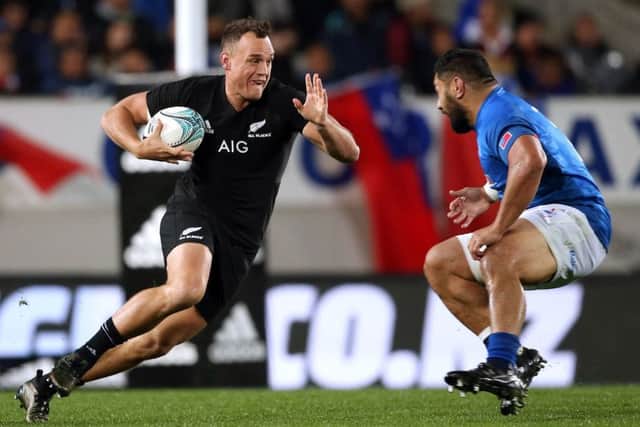 New Zealand's Israel Dagg on the attack in the crushing win over Samoa. Picture: Michael Bradley/AFP/Getty Images