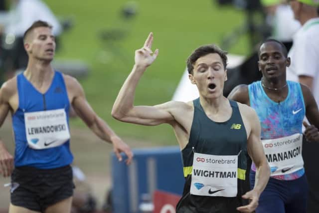 Scotland's Jack Wightman, centre, wins the 1500m at the Diamond League Bislett Games in Oslo.  Picture: Vidar Ruud/NTB scanpix via AP