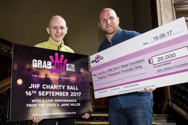 John Hartson (right) joins Darren Valentine of the Les Hoey MBE Dreammaker Foundation. Picture: SNS