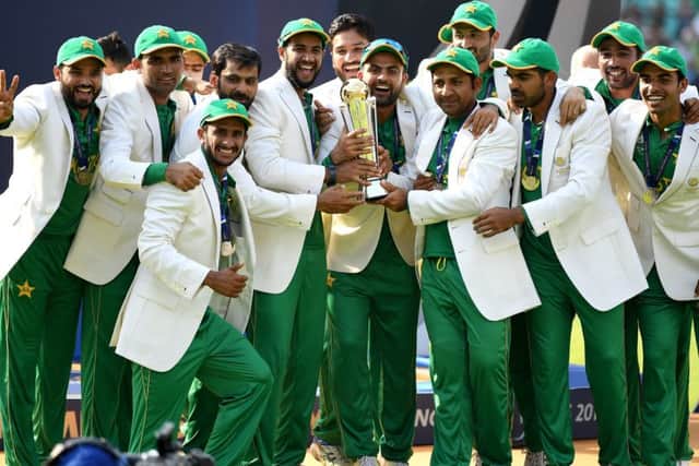 Pakistan lift the ICC Champions Trophy after their 180-run win over India. Picture: Getty.