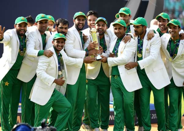 Pakistan lift the ICC Champions Trophy after their 180-run win over India. Picture: Getty.