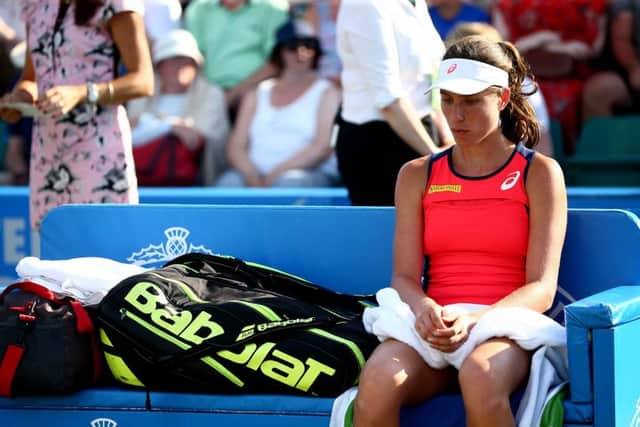 Johanna Konta looks downhearted after losing to Donna Vekic. Picture: Getty.