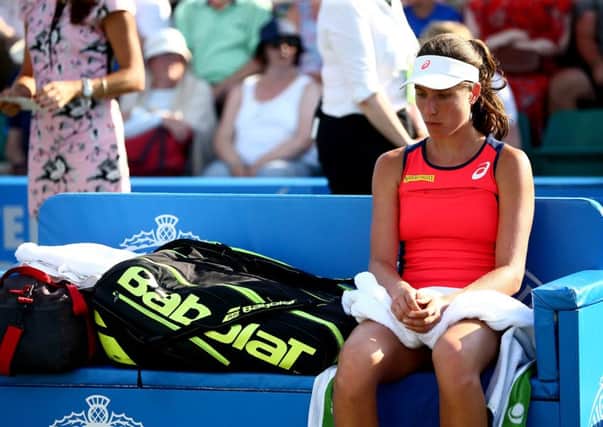 Johanna Konta  looks downhearted after losing to Donna Vekic. Picture: Getty.