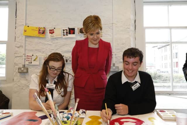 Nicola Sturgeon visited Dunoon Burgh Hall to see the Andy Warhol Exhibition and meet the team behind the building's restoration.  Picture: First Minister of Scotland handout/PA Wire