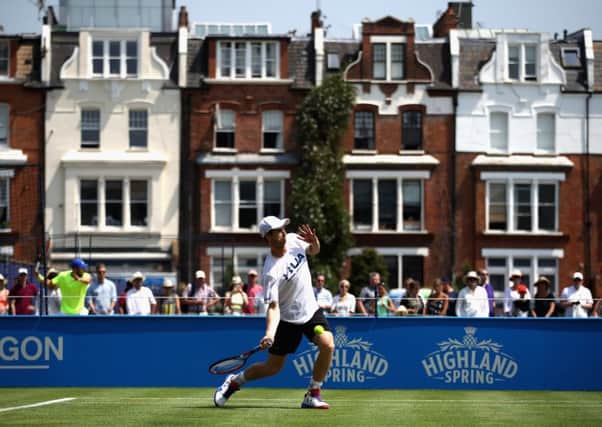 Andy Murray trains in the sunshine at Queen's Club in preparation for his first-round match with fellow Briton Aljaz Bedene. Picture: Julian Finney/Getty