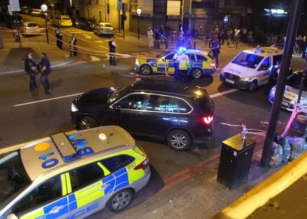 The scene near Finsbury Park Mosque in north London after a man driving a van drove into pedestrians killing one and injuring ten. Picture; SWNS