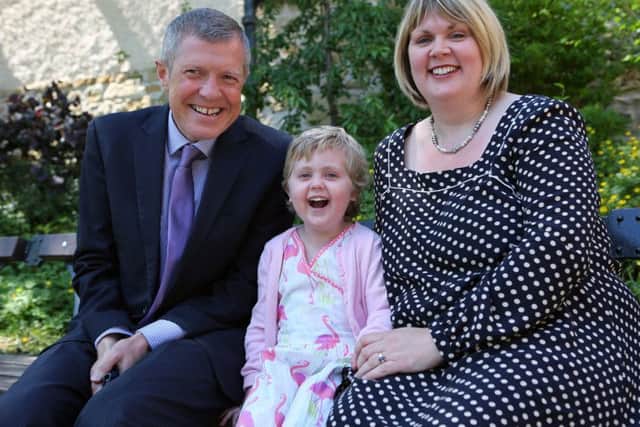 Agatha with MSP Willie Rennie and her mum, Karen. Picture: contributed.
