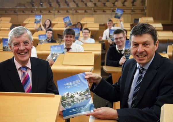 Presiding Officer Ken Macintosh MSP and Chair of the Commission on Parliamentary Reform John McCormick in the Debating chamber of the Scottish Parliament. Picture; PA