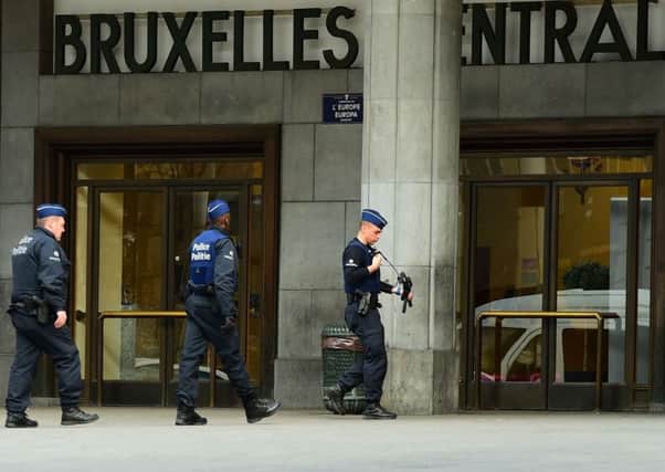 Belgian police officers outside Brussels Central Station following a previous incident. Picture: Getty