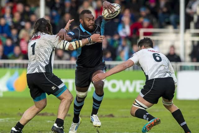 Leone Nakarawa,centre, in action for Glasgow Warriors against Guinness Pro12 rivals Zebre last year.
