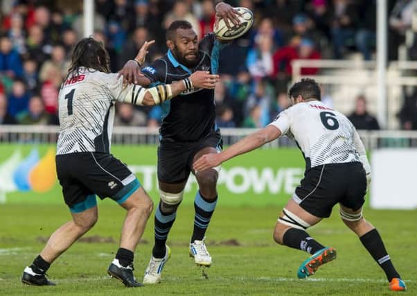 Leone Nakarawa,centre, in action for Glasgow Warriors against Guinness Pro12 rivals Zebre last year.