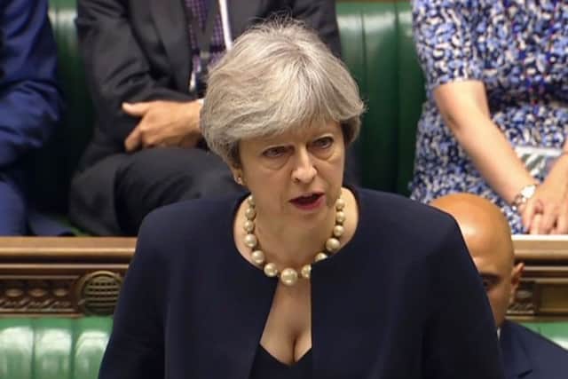Theresa May making a statement regarding the Grenfell Tower fire in the House of Commons Picture; Getty
