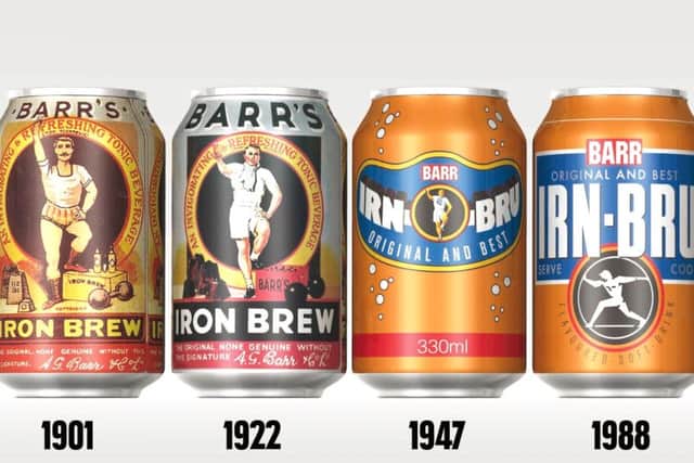 A time line of Barr's Irn-Bru designs starting in 1901. PIC: Contributed.