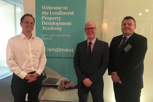 Kevin Stewart is flanked by LendInvest's Ian Thomas, left, and Peter McDermid, the firm's business development manager for Scotland. Picture: Contributed