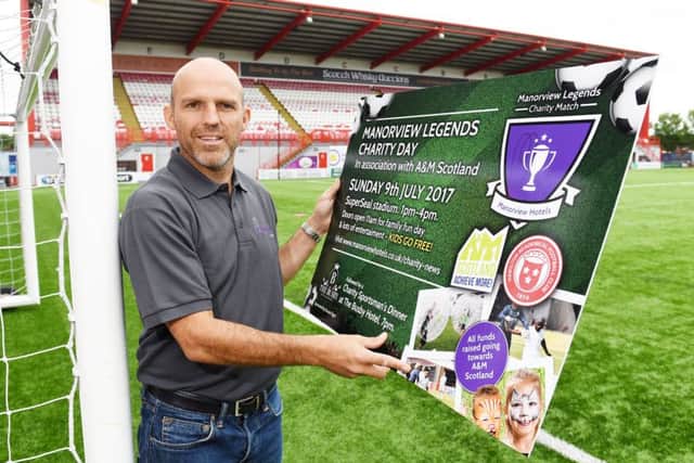 Alex Rae launches the Manorview Legends charity football match being played at Hamilton's SuperSeal Stadium next month. Picture: SNS