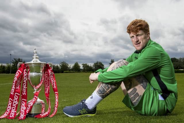 Hibs striker Simon Murray launches the Ladbrokes SPFL fixtures for the 2017/2018 season. Picture: SNS