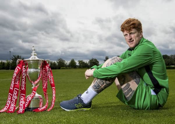 Hibs striker Simon Murray launches the Ladbrokes SPFL fixtures for the 2017/2018 season. Picture: SNS