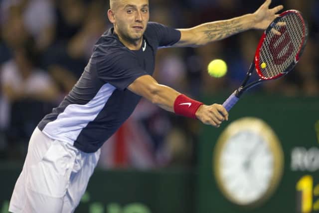 Dan Evans in action for Great Britain during a Davis Cup match. The British No 3 has admitted he failed a drugs test. Picture Ian Rutherford