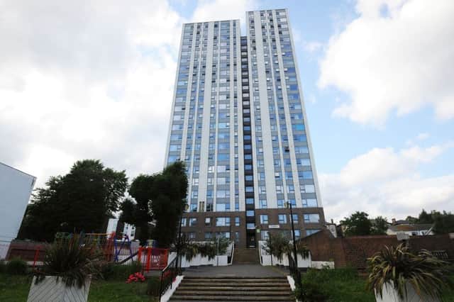 Cladding has been removed from a building on the Chalcots Estate in north London after it was confirmed by the Government to have flammable facades. Picture: Lauren Hurley/PA Wire