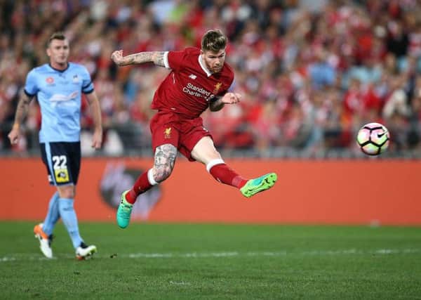 Alberto Moreno finds the net in a friendly match between Liverpool and Sydney FC. Picture: Getty Images