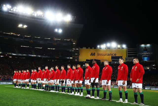 The Lions face the haka ahead of the Test match. Picture: Hannah Peters/Getty Images