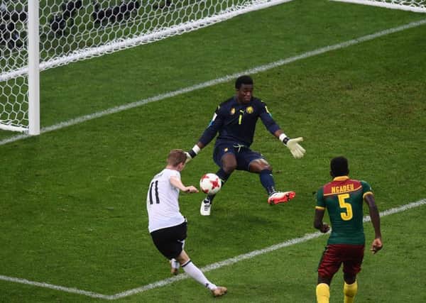 Timo Werner scores Germanys third goal in their 3-1 victory over Cameroon in the Confederations Cup. Picture: Getty.