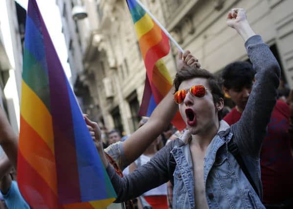 Marchers at Pride Week in Istanbul in 2015, when police used a water cannon. Picture: AP