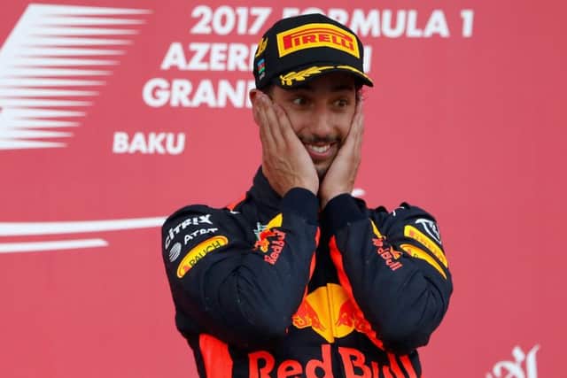 Unlikely winner Daniel Ricciardo cant believe his luck following the Azerbaijan Grand Prix. Picture: Getty.