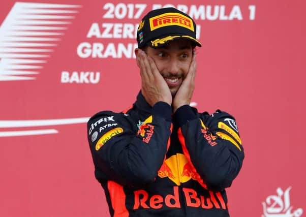 Unlikely winner Daniel Ricciardo cant believe his luck following the Azerbaijan Grand Prix. Picture: Getty.