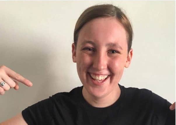 Mhairi posing in her new T-shirt, which sported a hilarious anti-Trident logo. Picture: Twitter